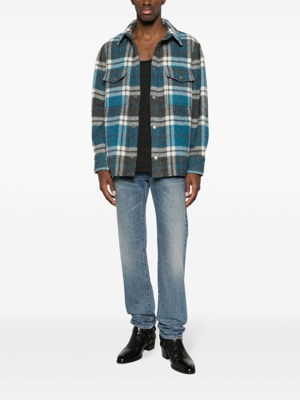 check-pattern virgin wool-blend shirt - 2