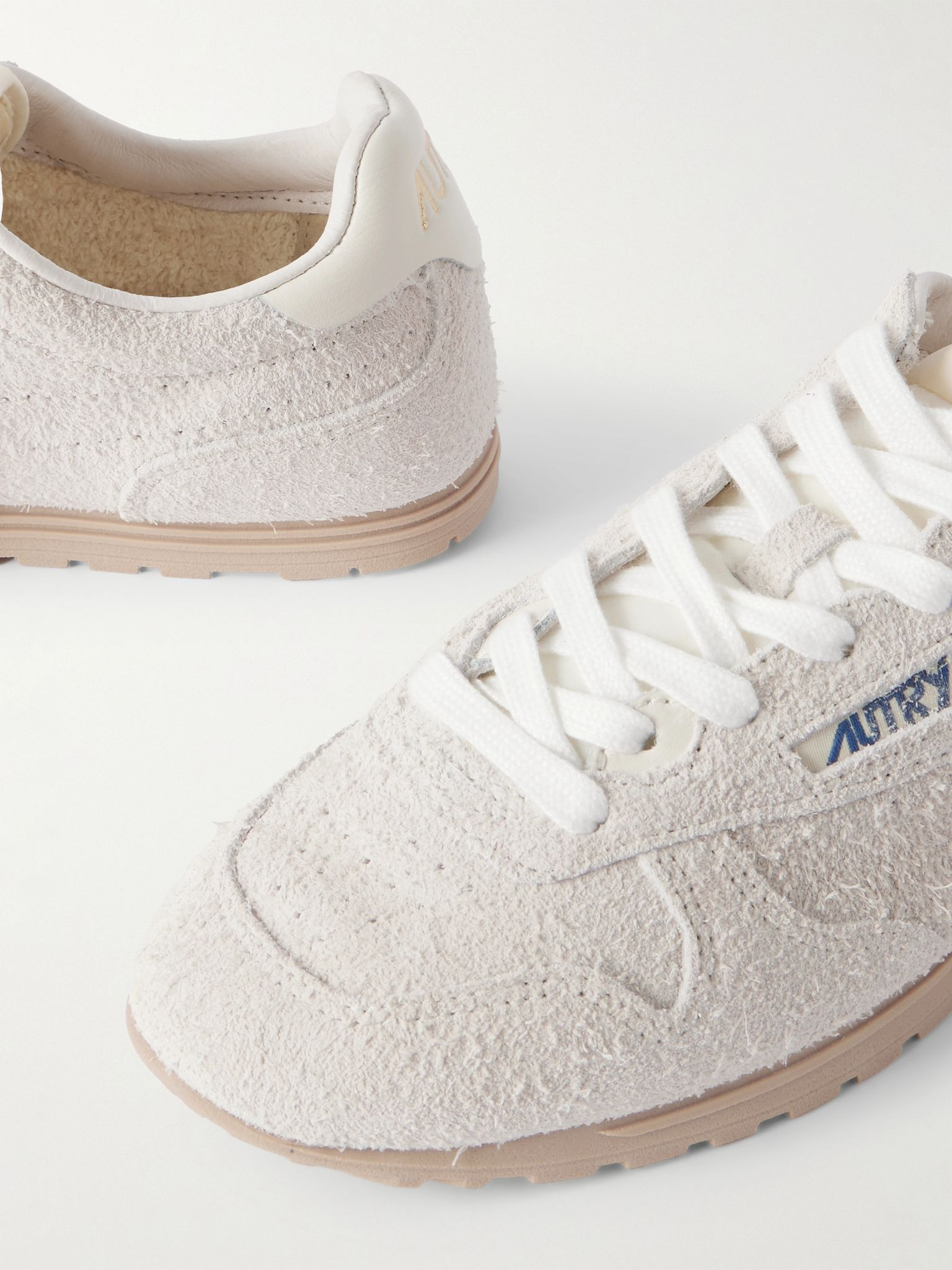 Windspin leather-trimmed perforated brushed suede sneakers White - 4