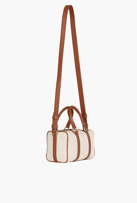 Mini-sized bicolor ecru and brown B-Army bag 4