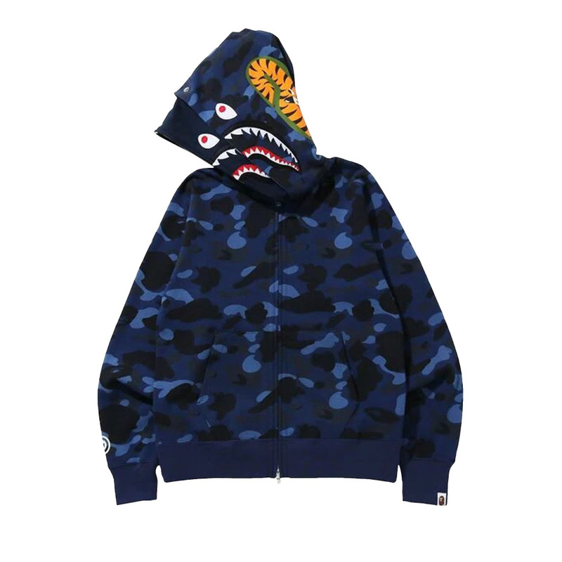 A BATHING APE® BAPE Color Camo Shark Wide Full Zip Double Hoodie 'Navy' outlook