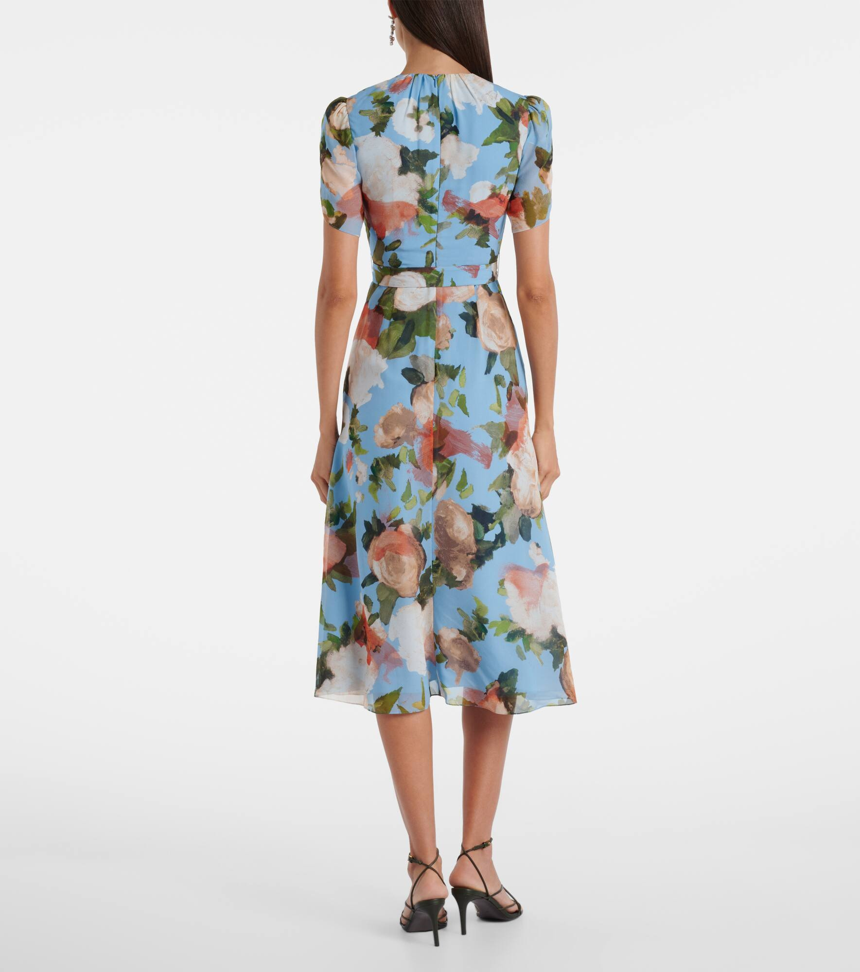 Floral silk voile midi dress - 3