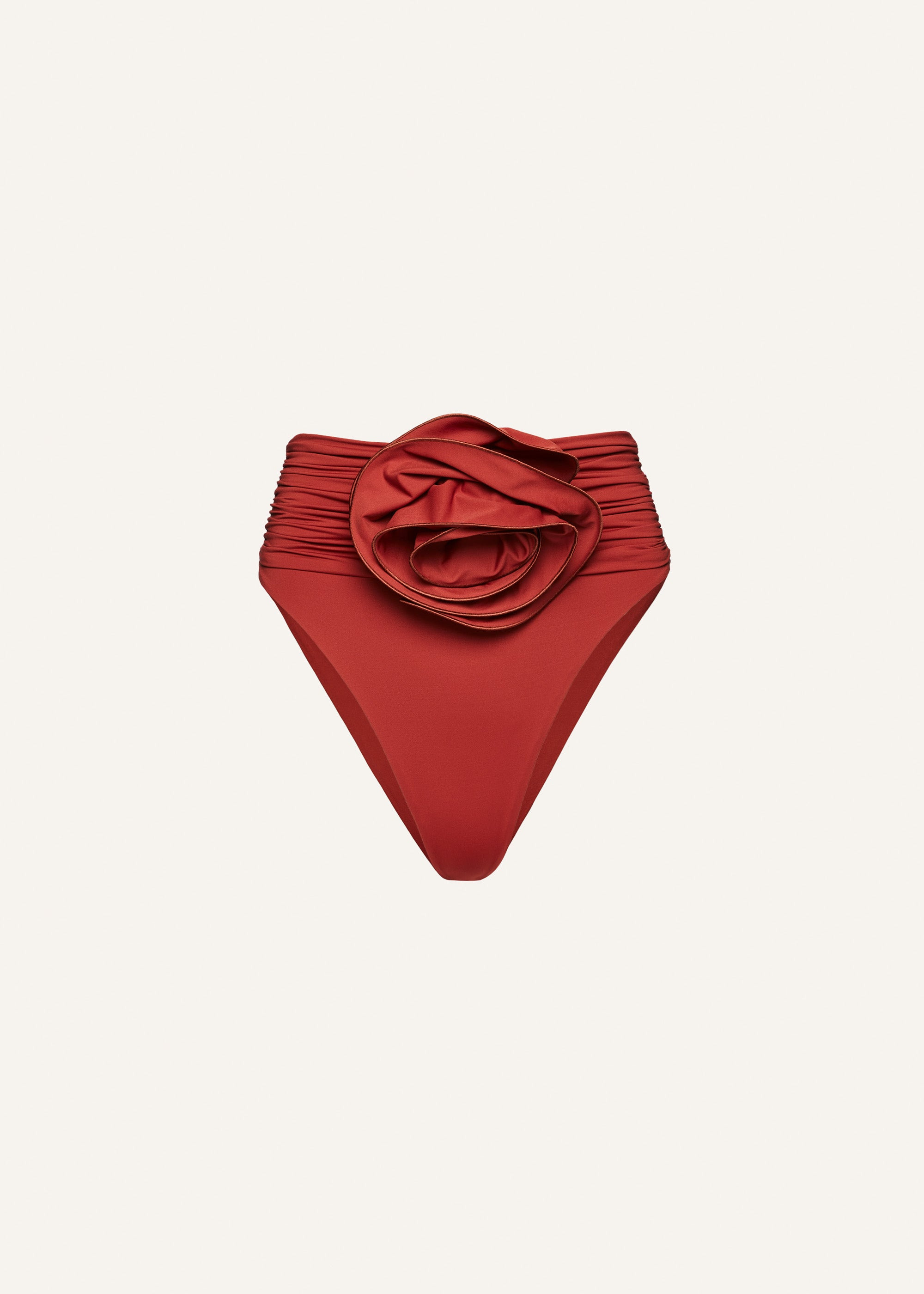 High-waisted flower appliqué swim bottom in rust - 1