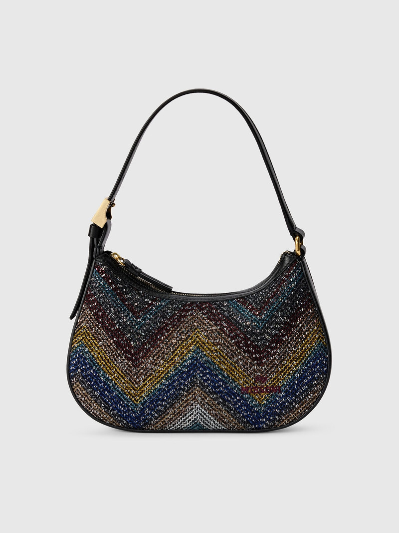Zigzag fabric shoulder bag with sequins 1