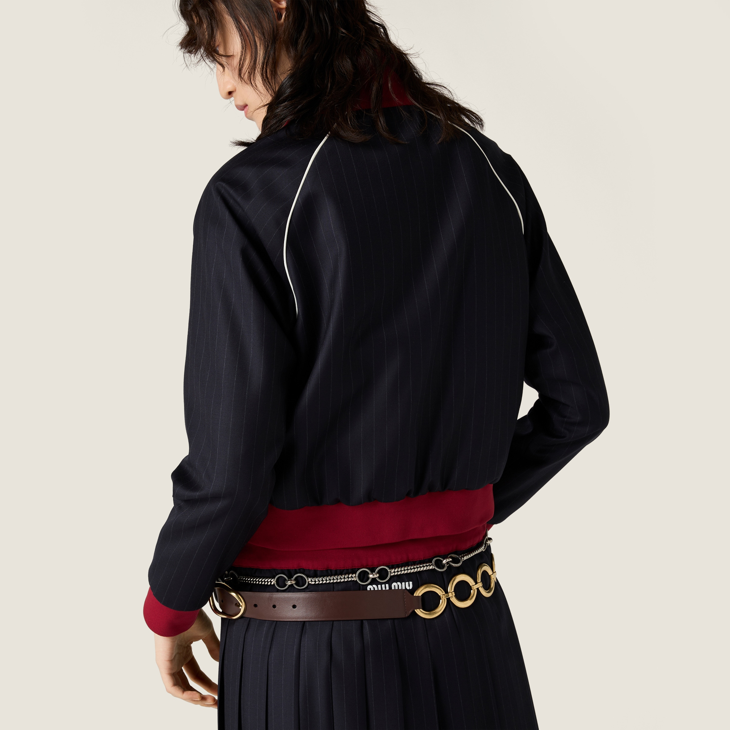 Pinstriped zipper blouson jacket - 4