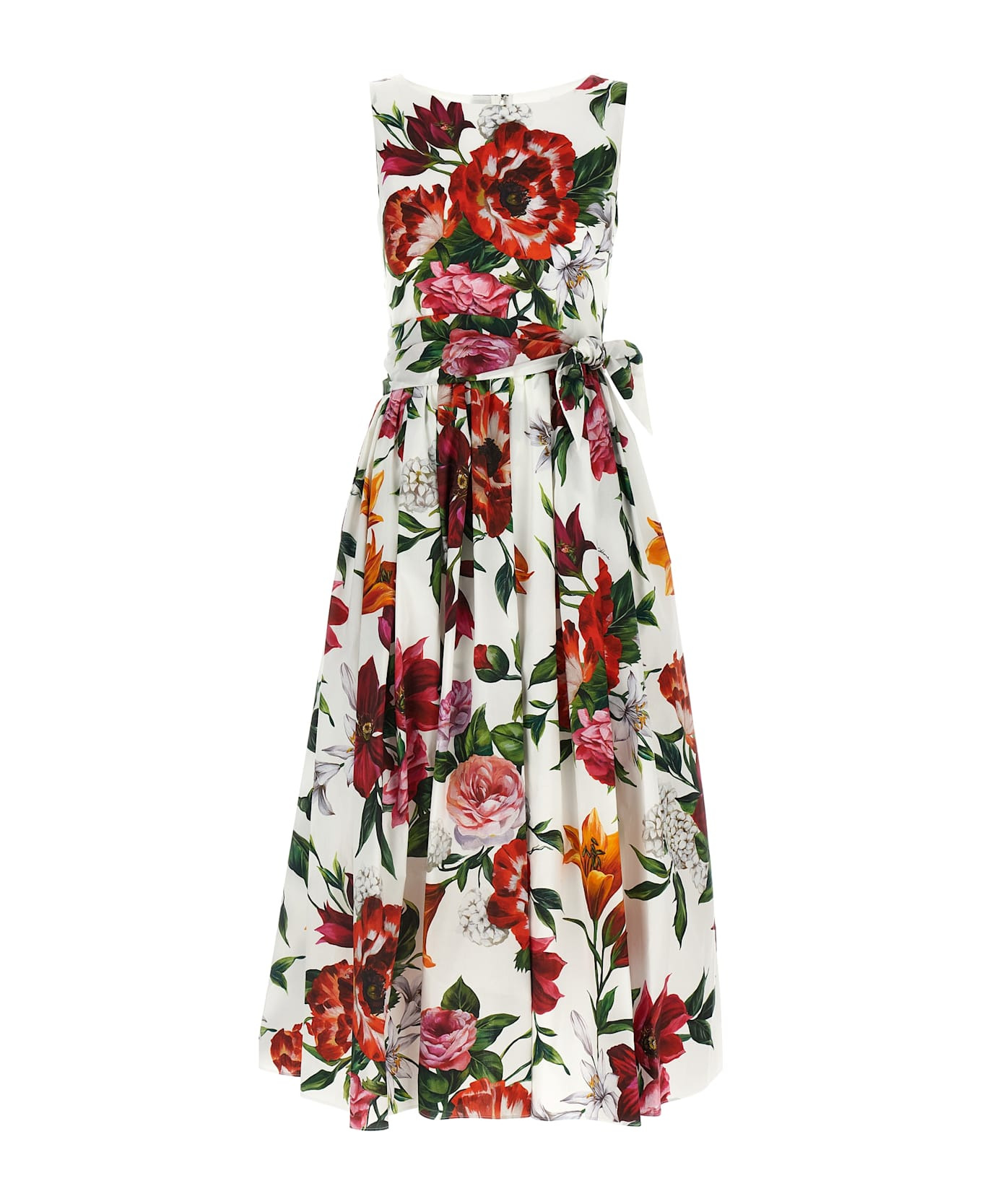 Sleeveless Dress In Cotton Poplin Flower Print - 1