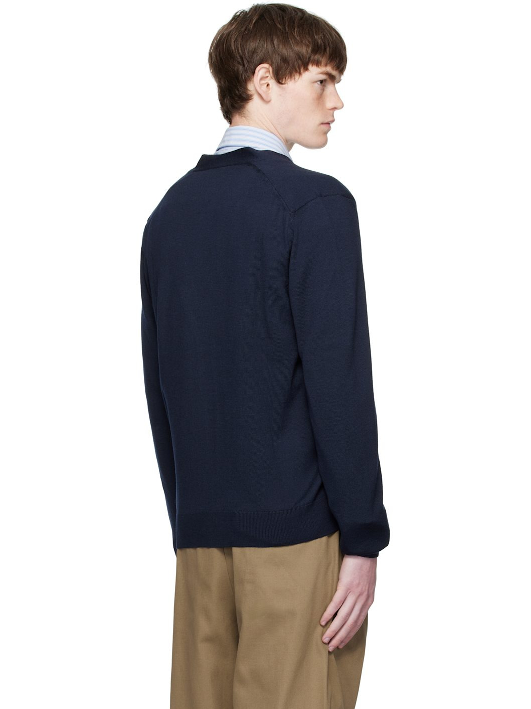 Navy Bold Fox Head Patch Cardigan - 3