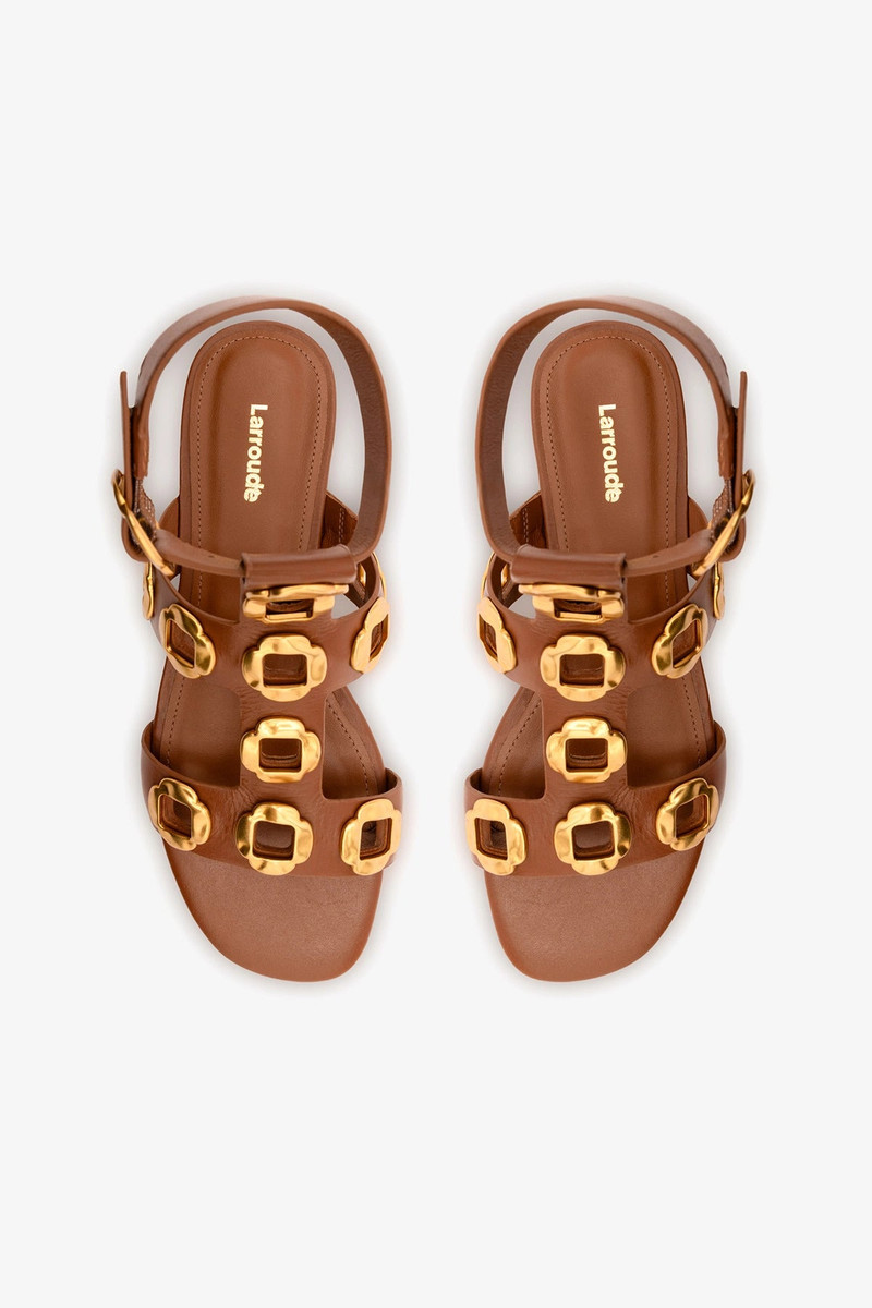 Milan Gladiator Flat In Caramel Leather 6