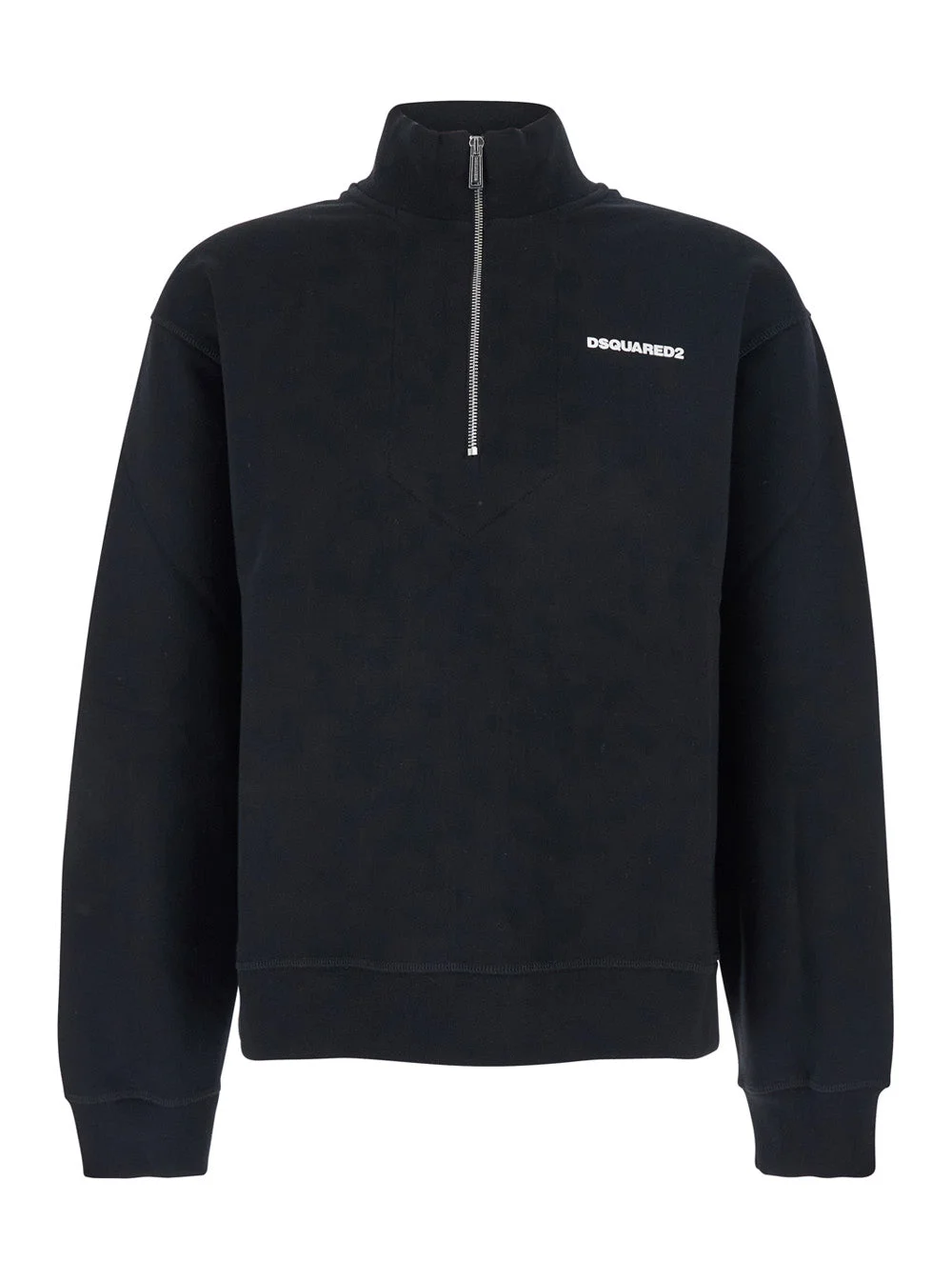Dsquared2 Men Black High Neck Sweatshirt With Lettering Logo On The Front In Cotton Man - 1