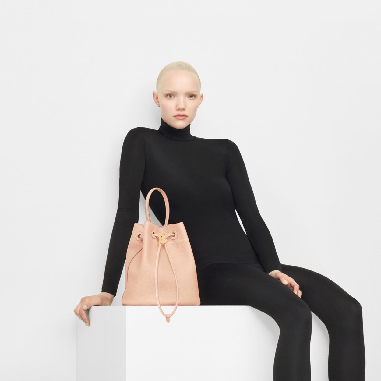 Small Grainy Leather TB Bucket Bag - 10