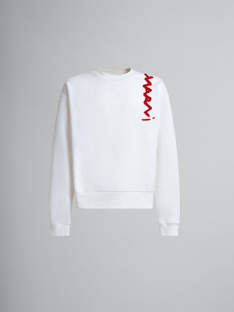 WHITE COTTON SWEATSHIRT WITH MARNI MENDING LOGO 1