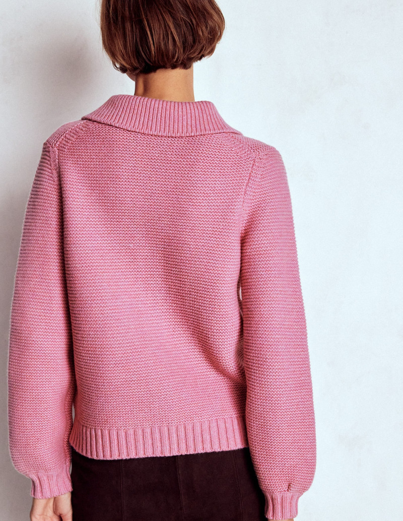 Chunky Collar Knitted Jacket-Blush Pink 5