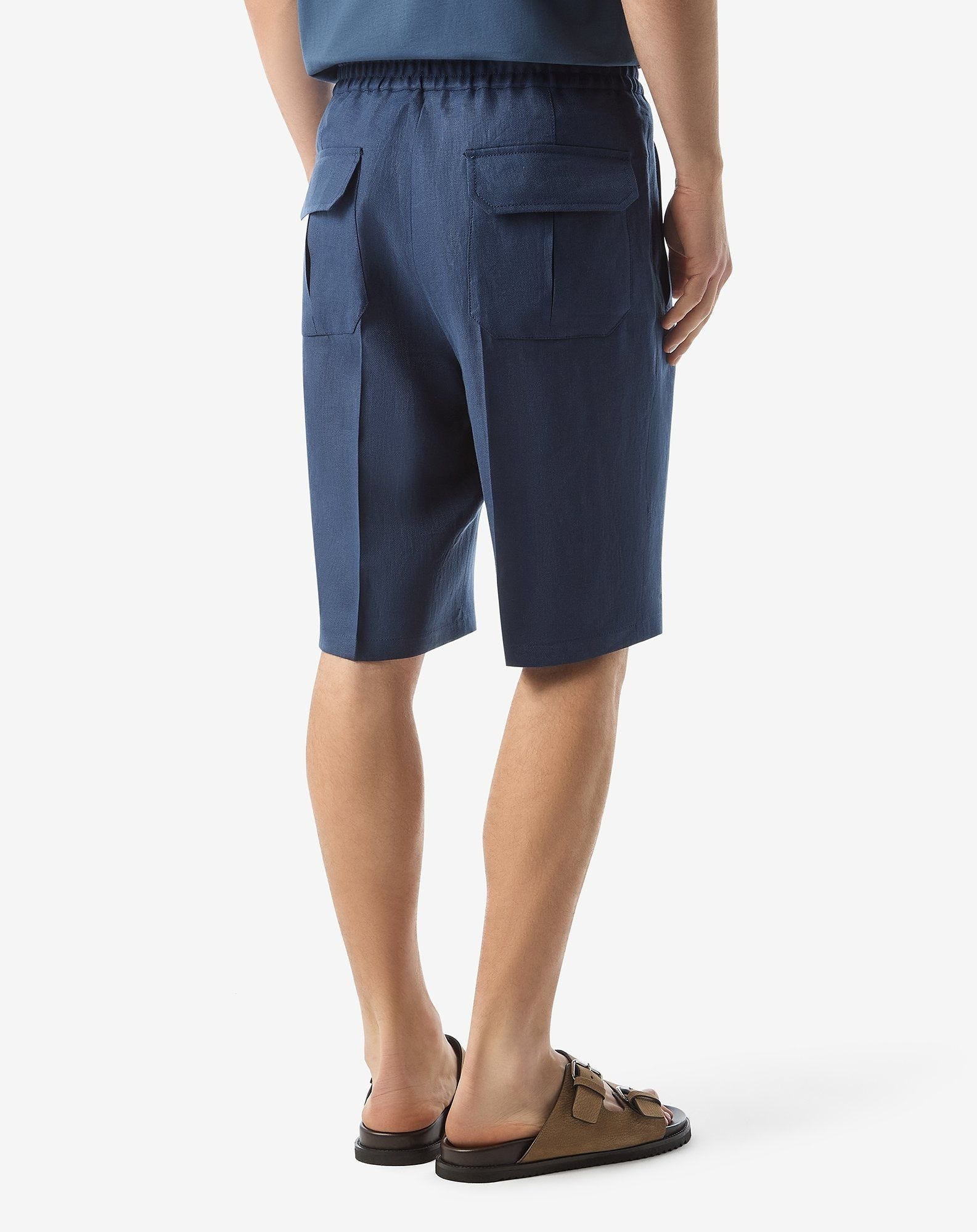 Blue pure linen Bermuda shorts - 4