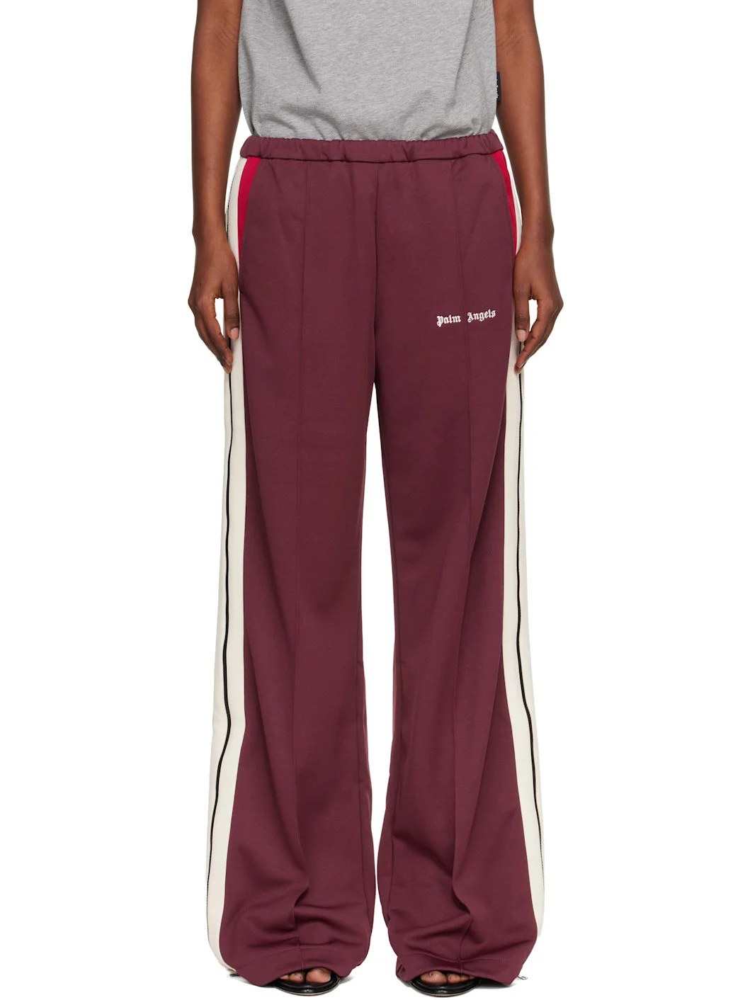 Burgundy Colorblock Zip Track Pants - 1