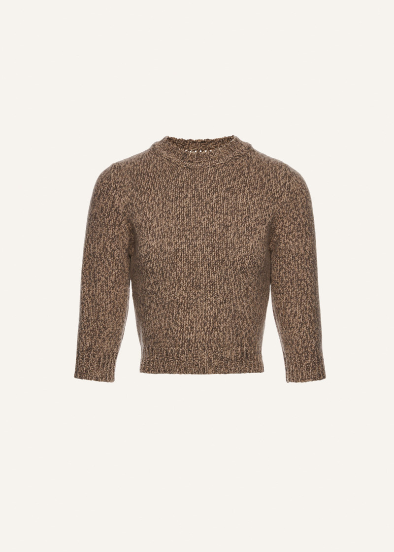 Cropped marled knitwear top in beige 1
