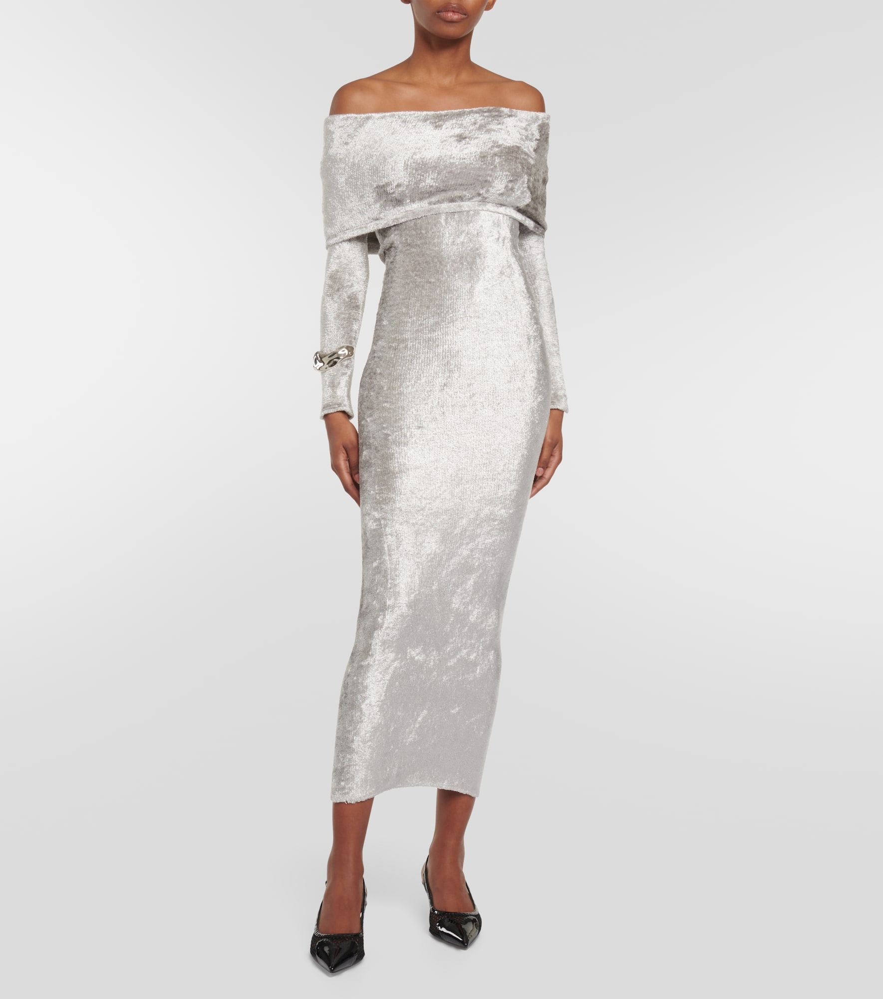 Off-shoulder velvet midi dress - 2