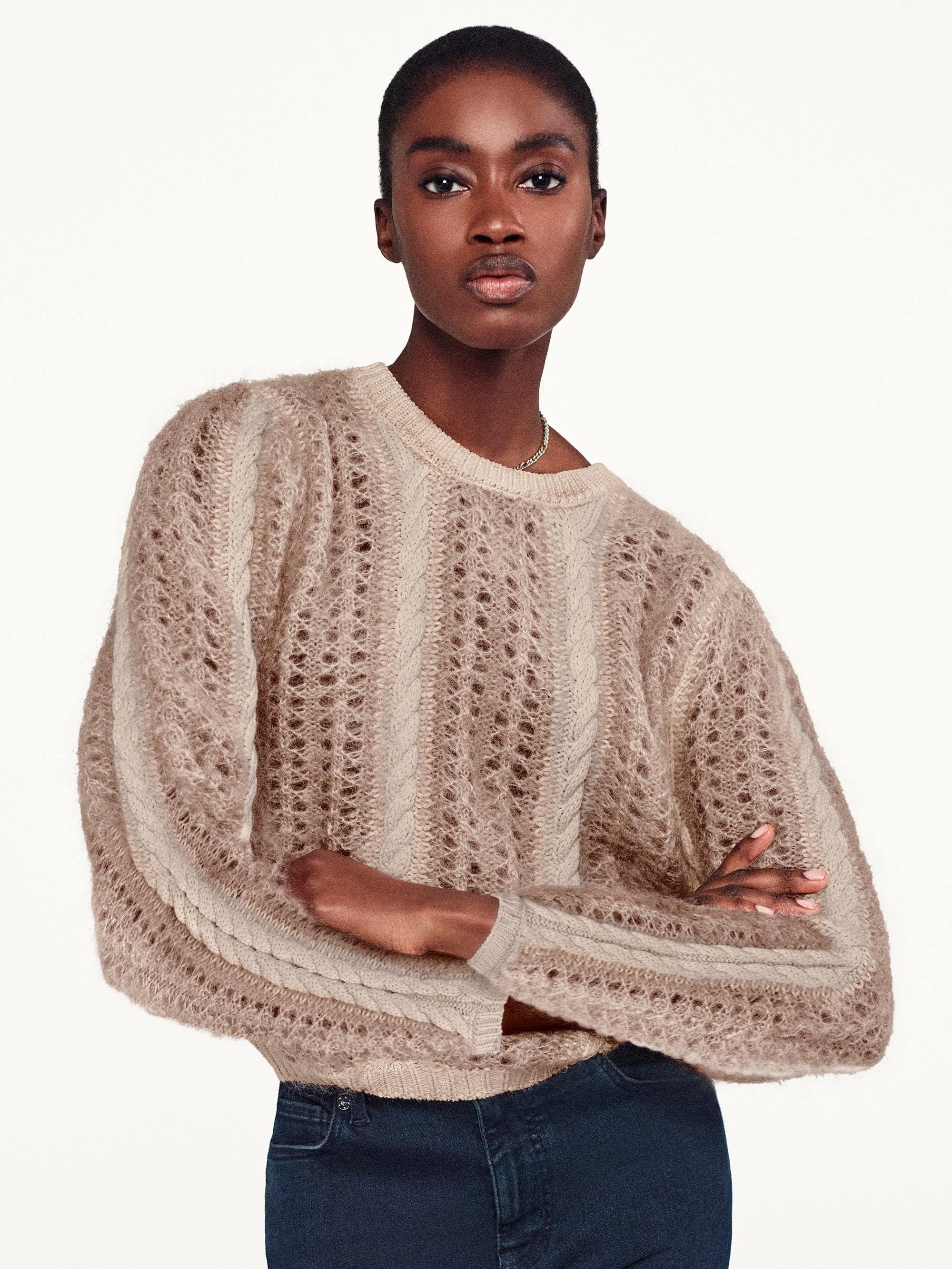 Femme Cable Mix Sweater in Blush Multi - 2