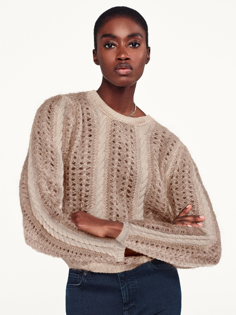 FRAME Femme Cable Mix Sweater in Blush Multi outlook