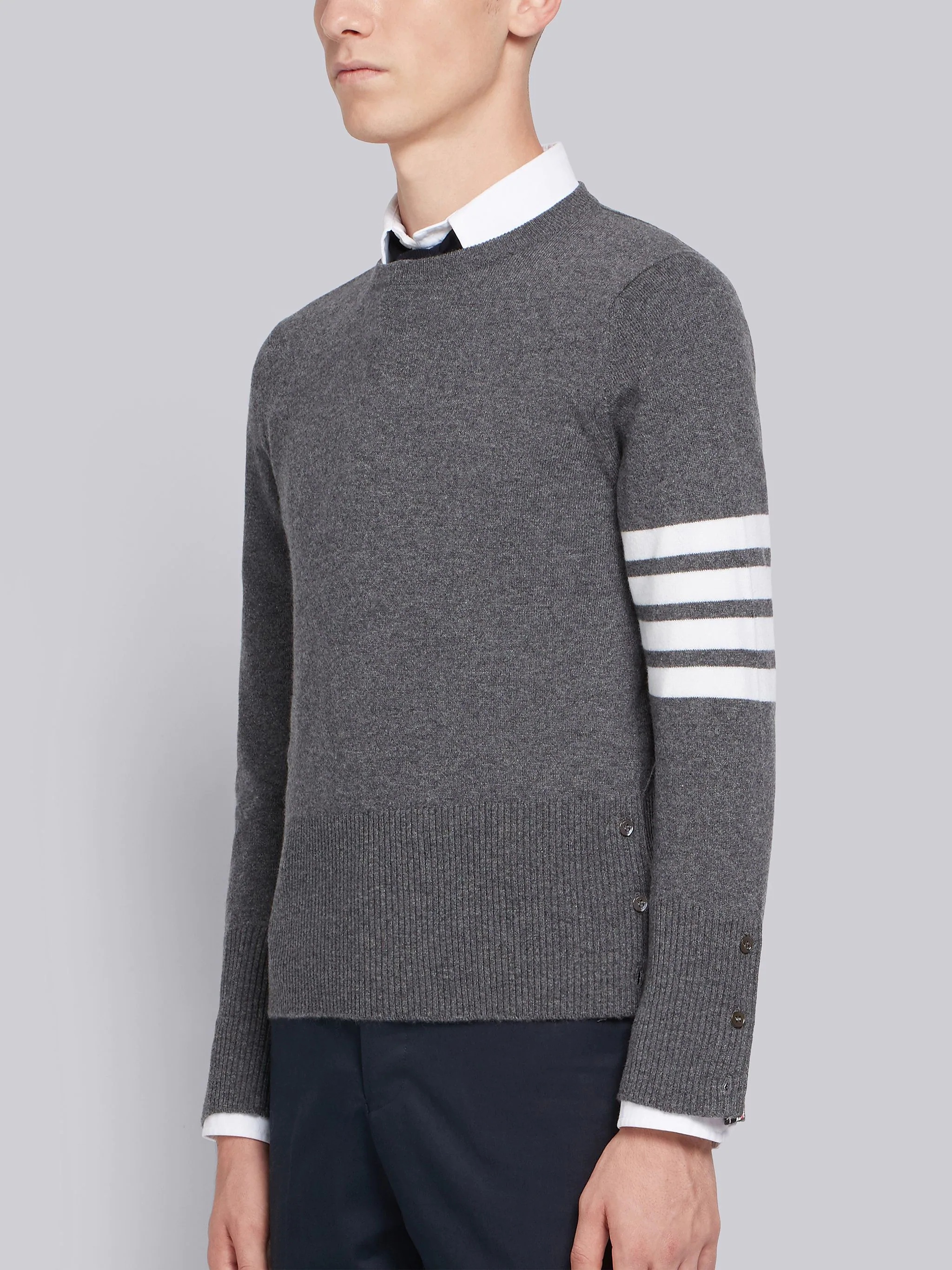 Medium Grey Cashmere 4-bar Crew Neck Pullover - 2