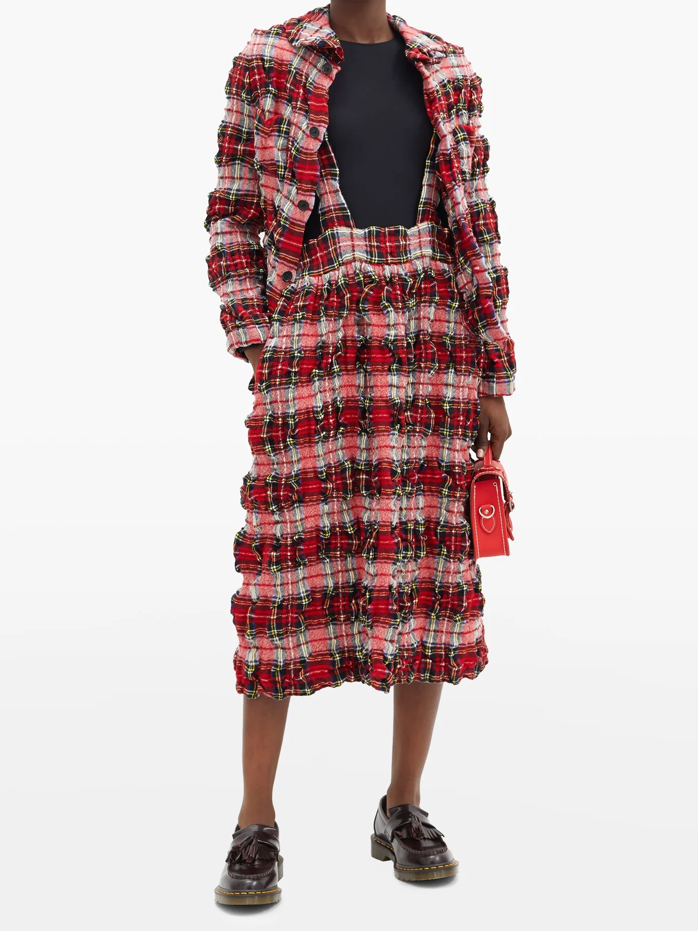 Crinkled wool-blend tartan pinafore dress - 2