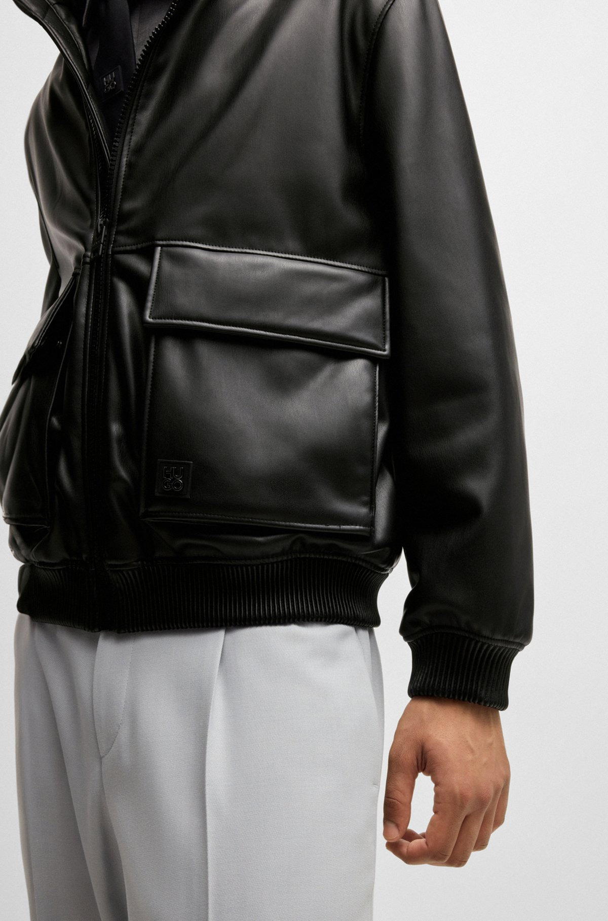 FAUX-LEATHER JACKET WITH STACKED LOGO - 6