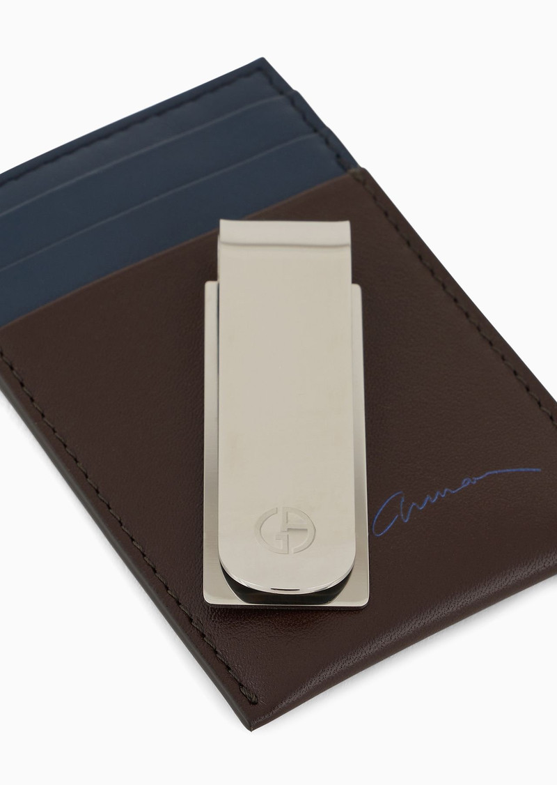 Two-tone leather credit card holder with money clip 3