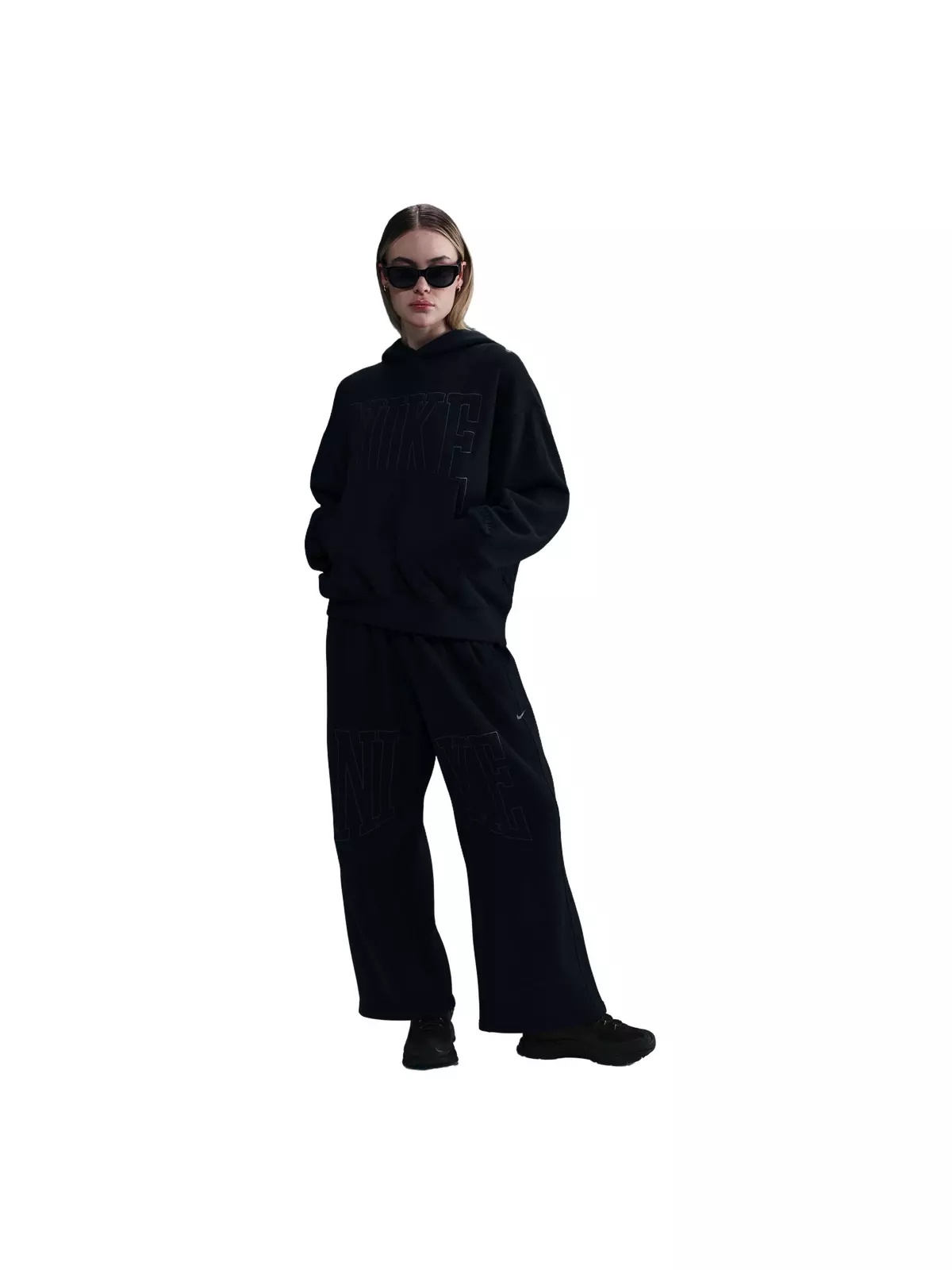 Women's Sportswear Over-Oversized French Terry Pullover Hoodie-Black - 4