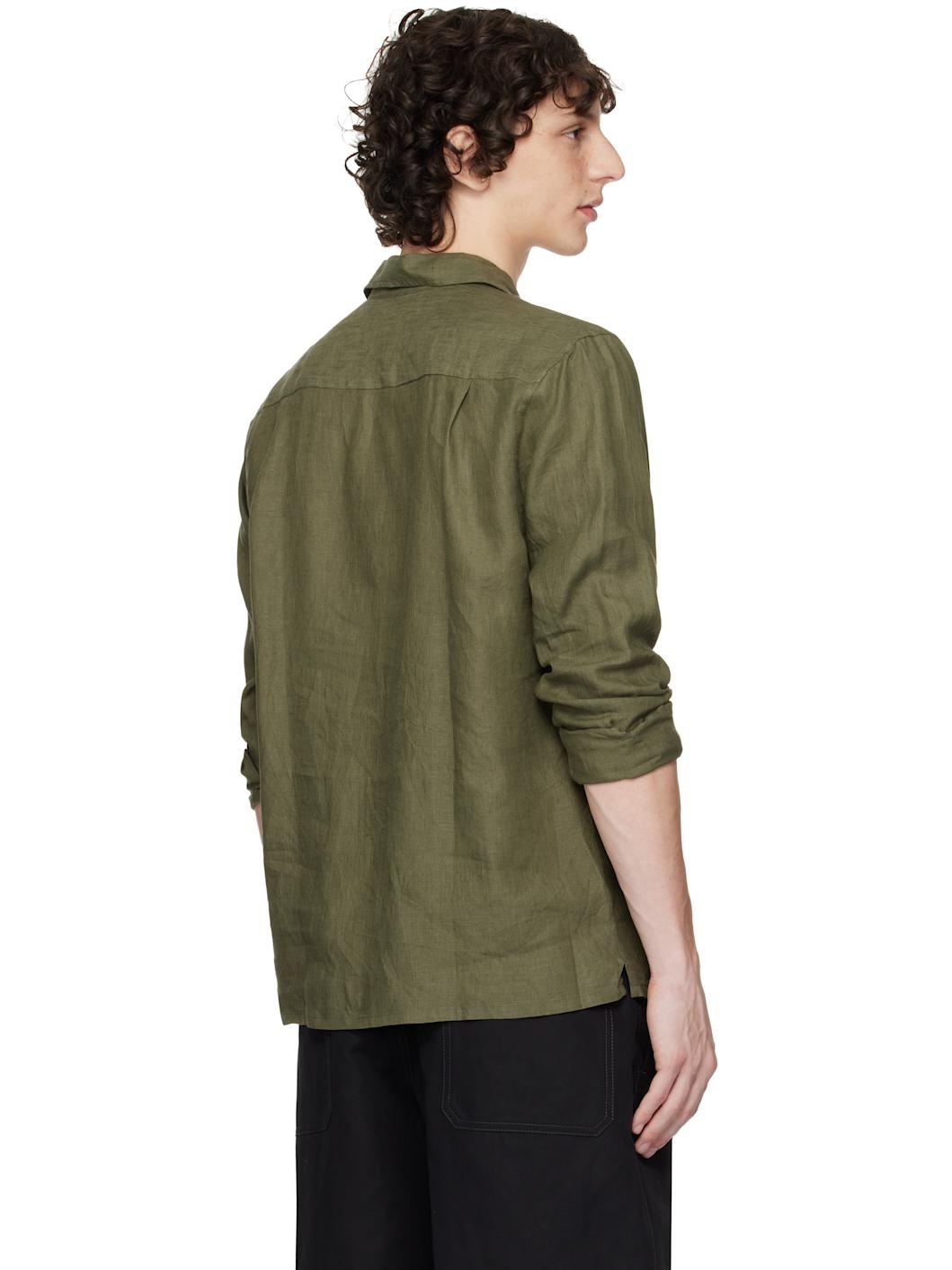 Khaki Linen Camp Collar Shirt - 3