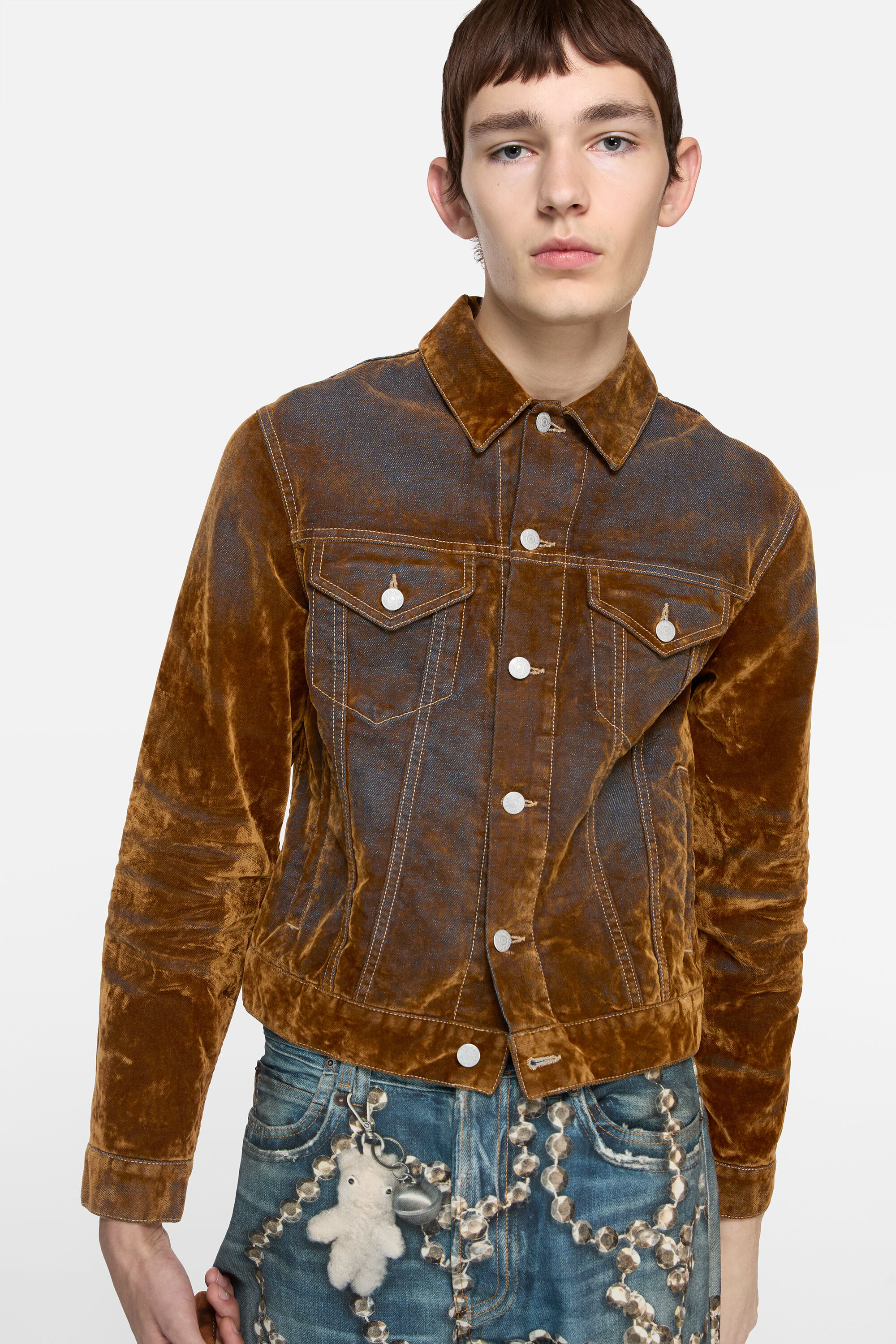 Flocked denim jacket - Rust brown - 4
