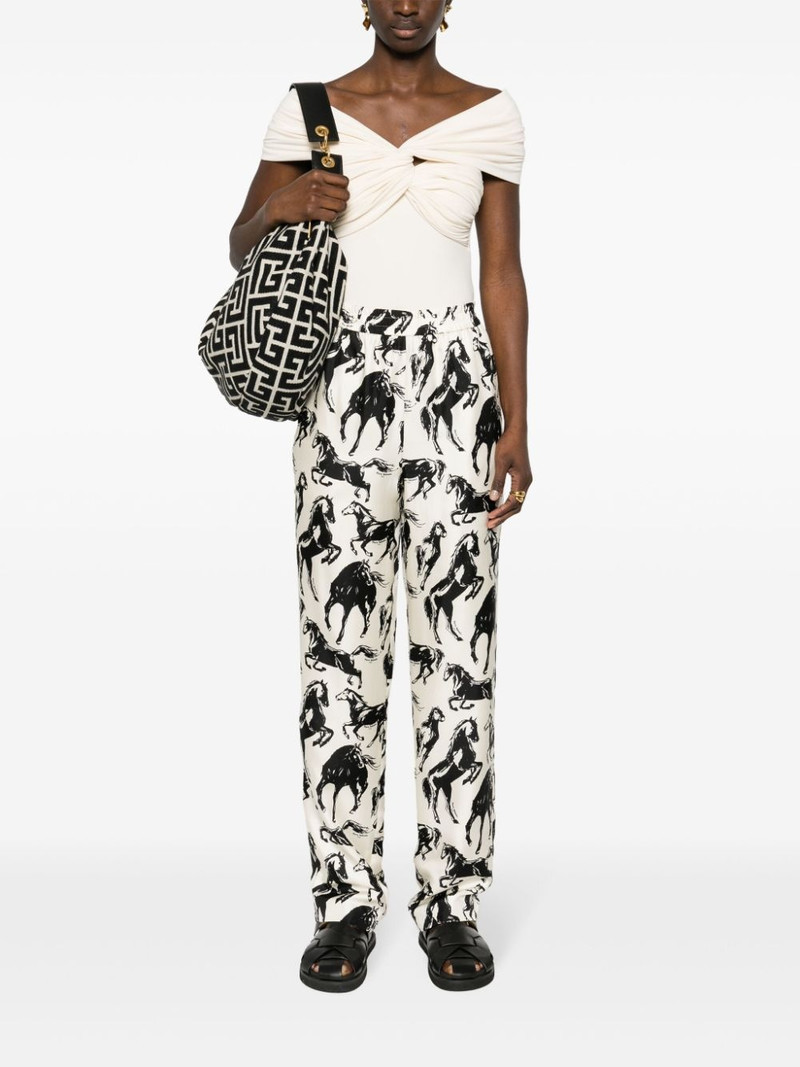 Balmain horse-print silk tapered trousers outlook
