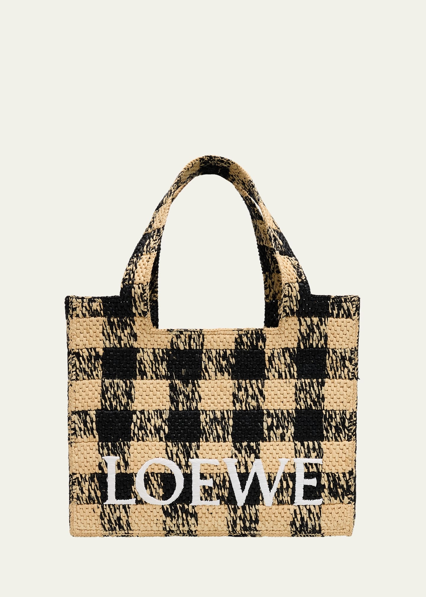 Large Tote Bag in Gingham Raffia - 1