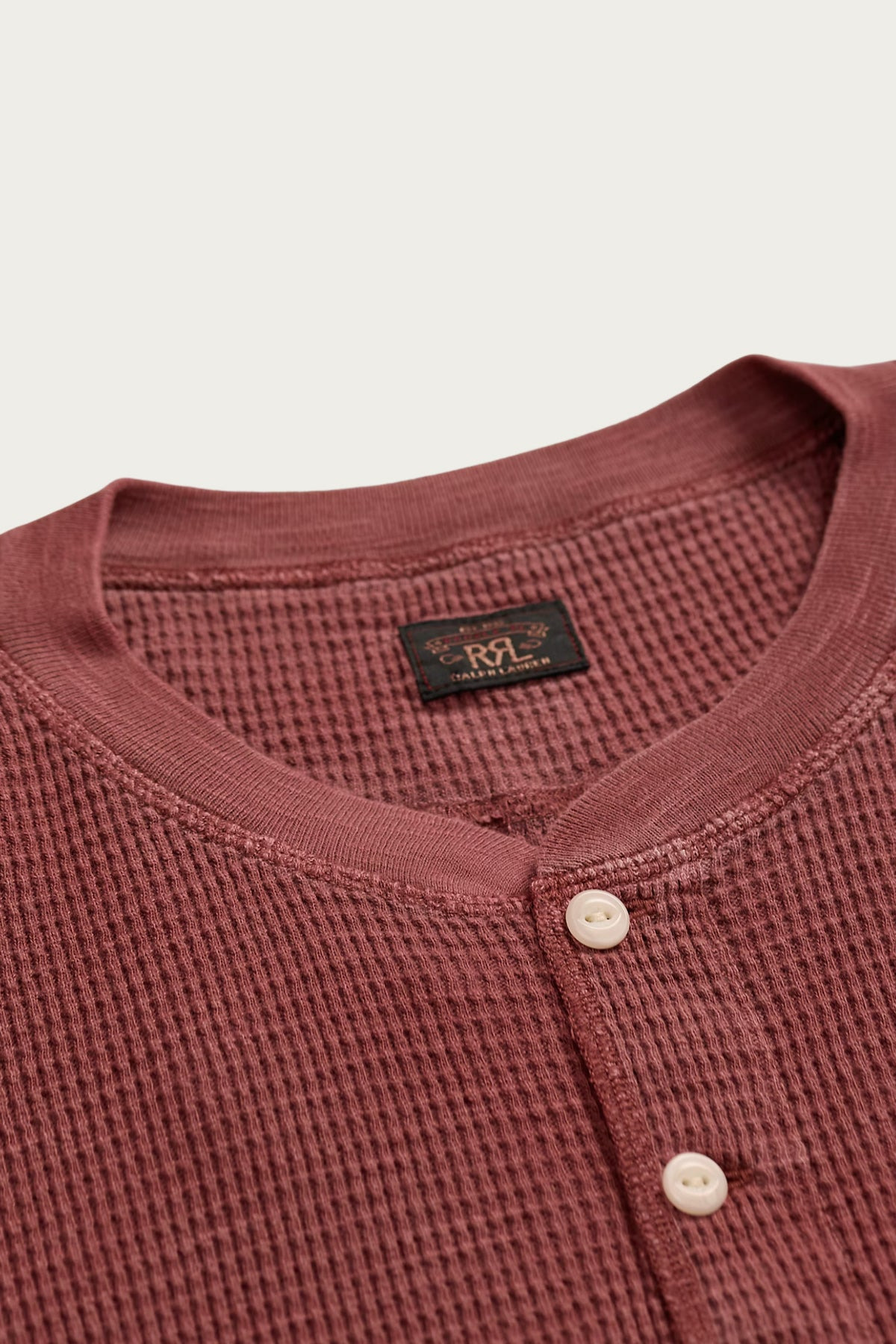 Garment-Dyed Waffle-Knit Henley Shirt - Wine - 3