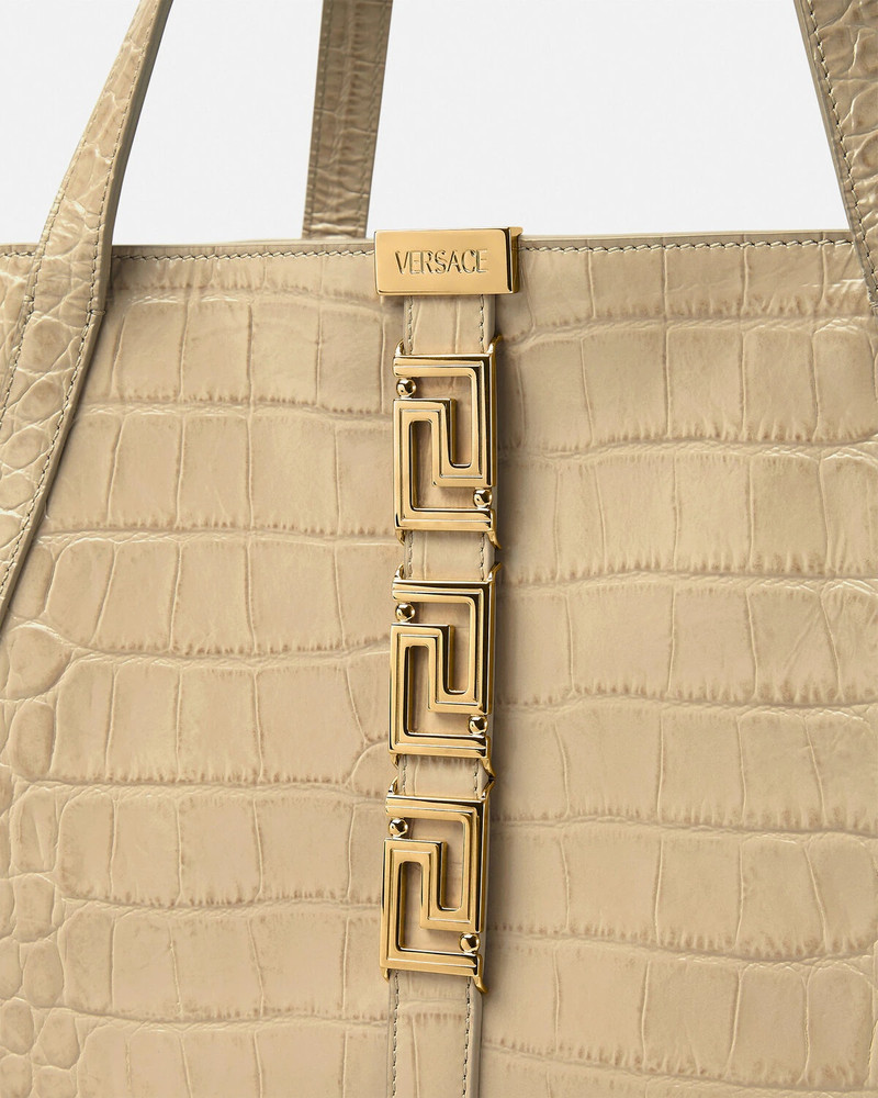 Croc-Effect Greca Goddess Large Tote Bag 5