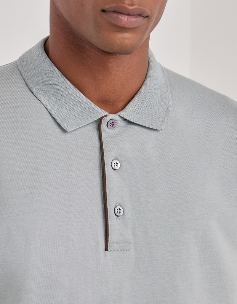 BRIANZA GREEN COTTON POLO SHIRT WITH CONTRASTING PIPING ON THE BUTTON PLACKET 5