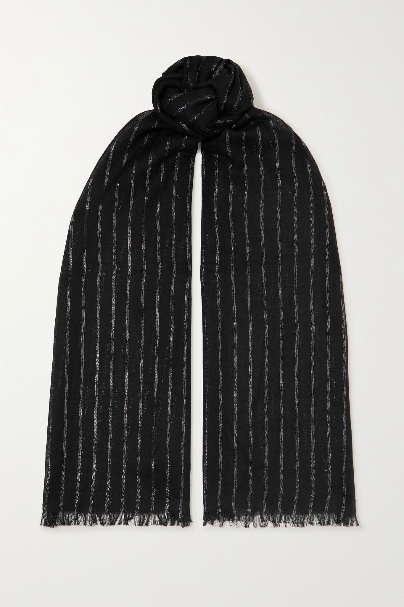 Metallic striped cashmere-blend scarf - 1