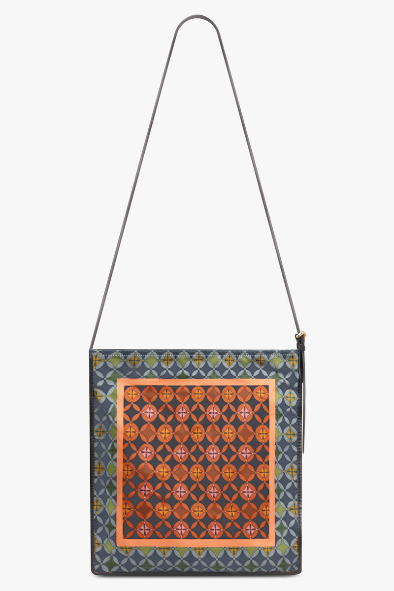 Dries Van Noten GEOMETRIC PRINT SMALL HOBO BAG WITH BELT STRAP | PURPLE/GREEN/RED outlook