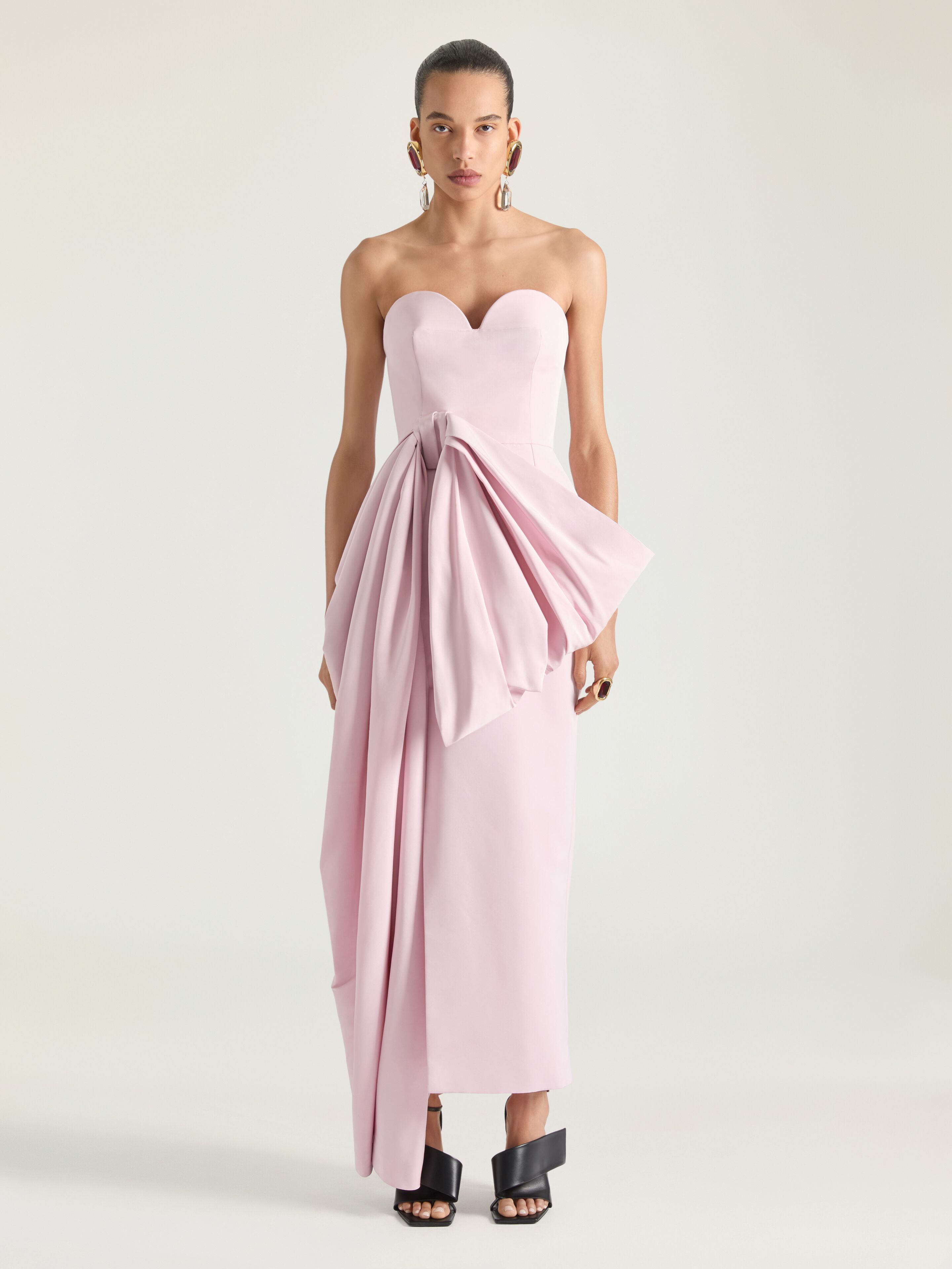 EVENING BUSTIER DRESS IN POLYFAILLE WITH BOW DETAIL - 2