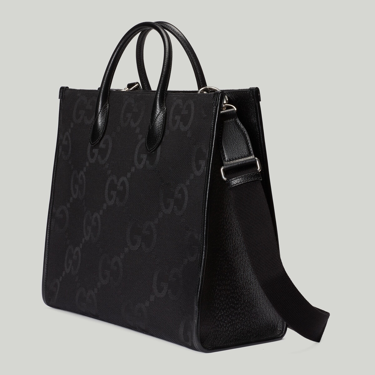 GUCCI GG Jumbo leather-trimmed canvas-jacquard tote