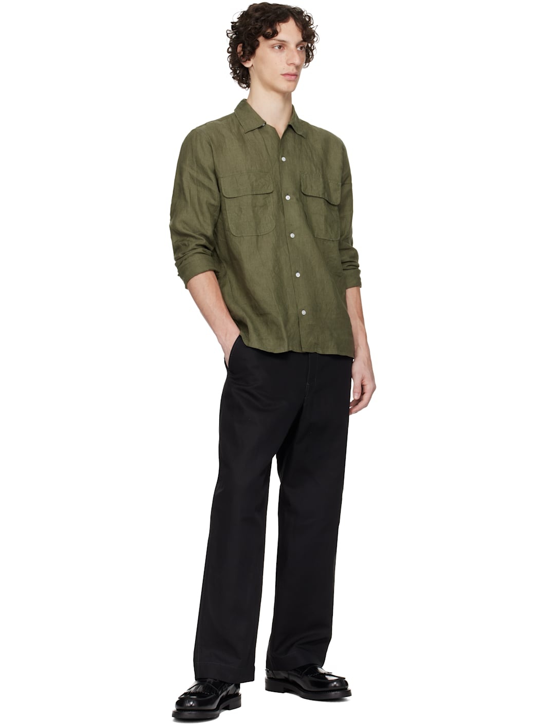 Khaki Linen Camp Collar Shirt - 5