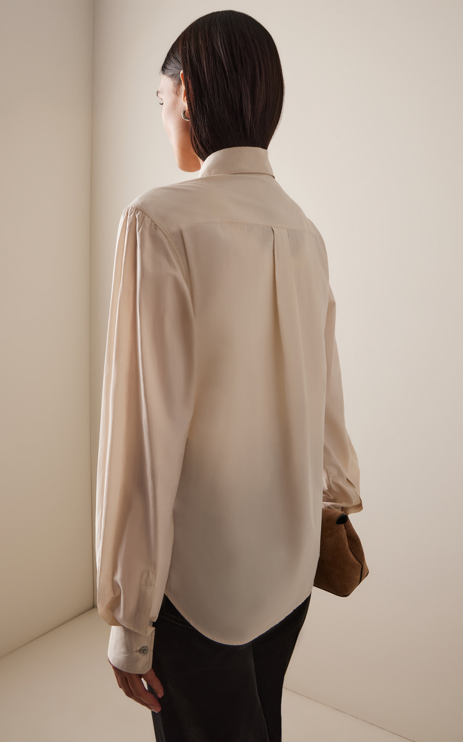 Cotton-Silk Pointed-Collar Shirt ivory - 4