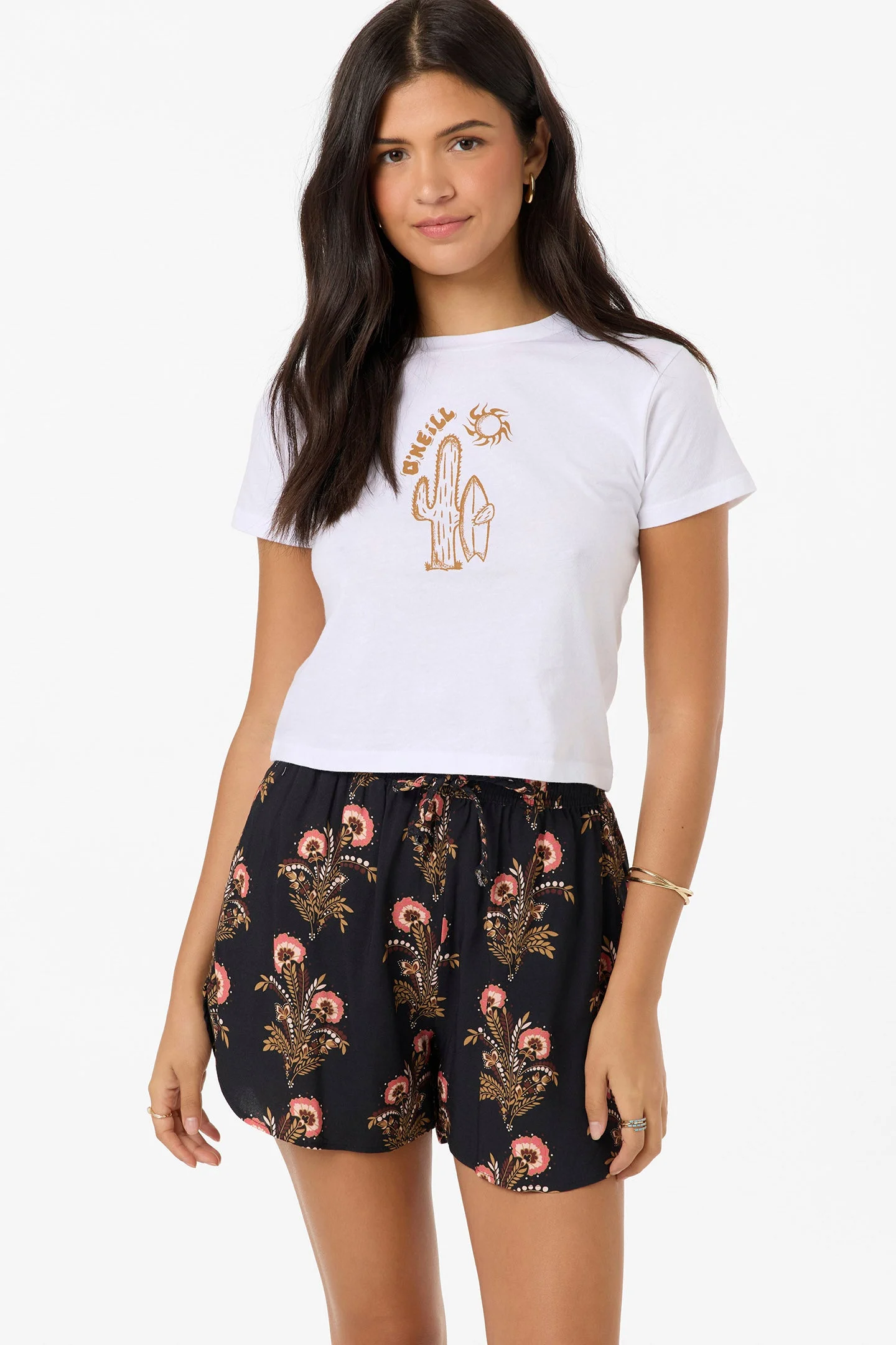 Millie Block Print Floral Beach Shorts - 1