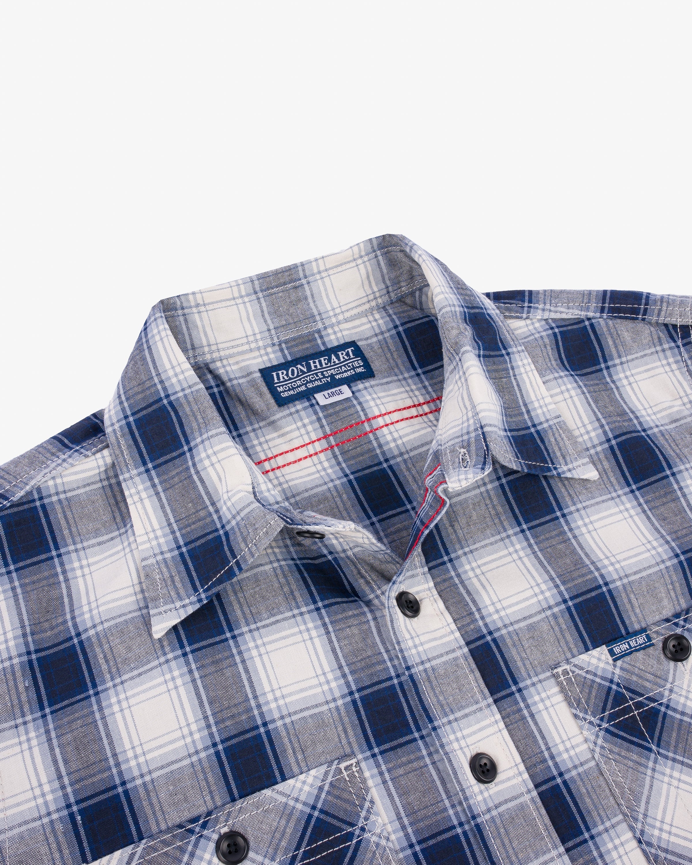 5OZ SELVEDGE SHORT SLEEVED MADRAS CHECK WORK SHIRT - BLUE - 8