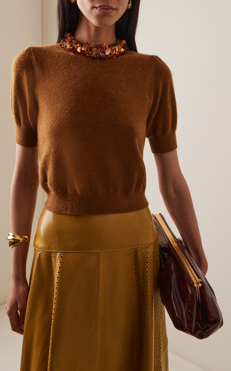 ULLA JOHNSON Kalani Embroidered Cashmere Pullover brown outlook