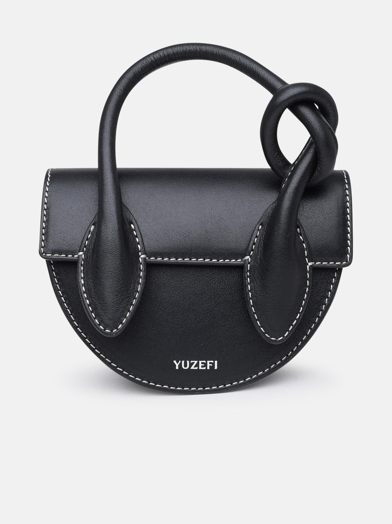 Black leather mini pretzel bag 1