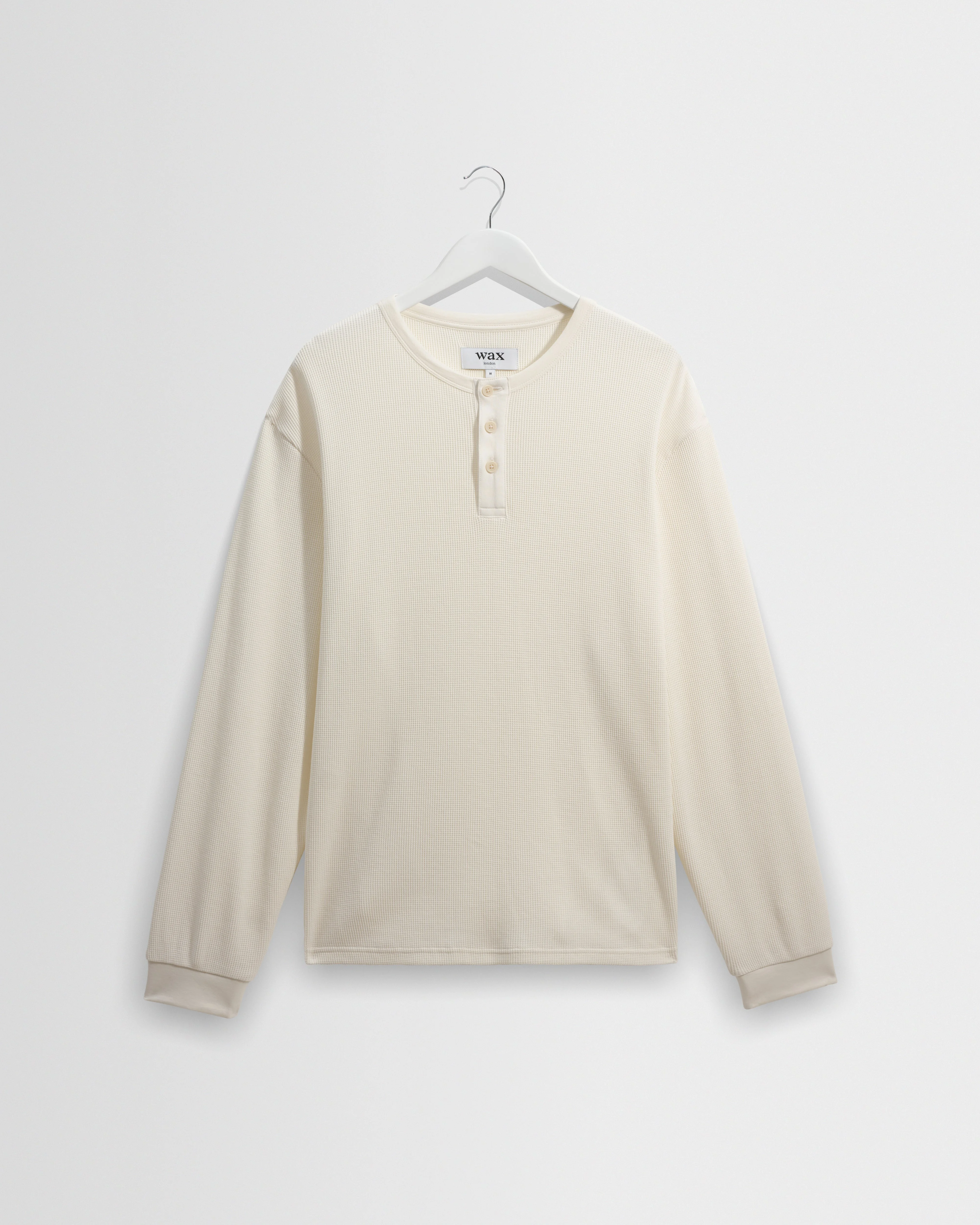 Caleb - Ecru Waffle Cotton Henley Long-Sleeve T-Shirt - 1