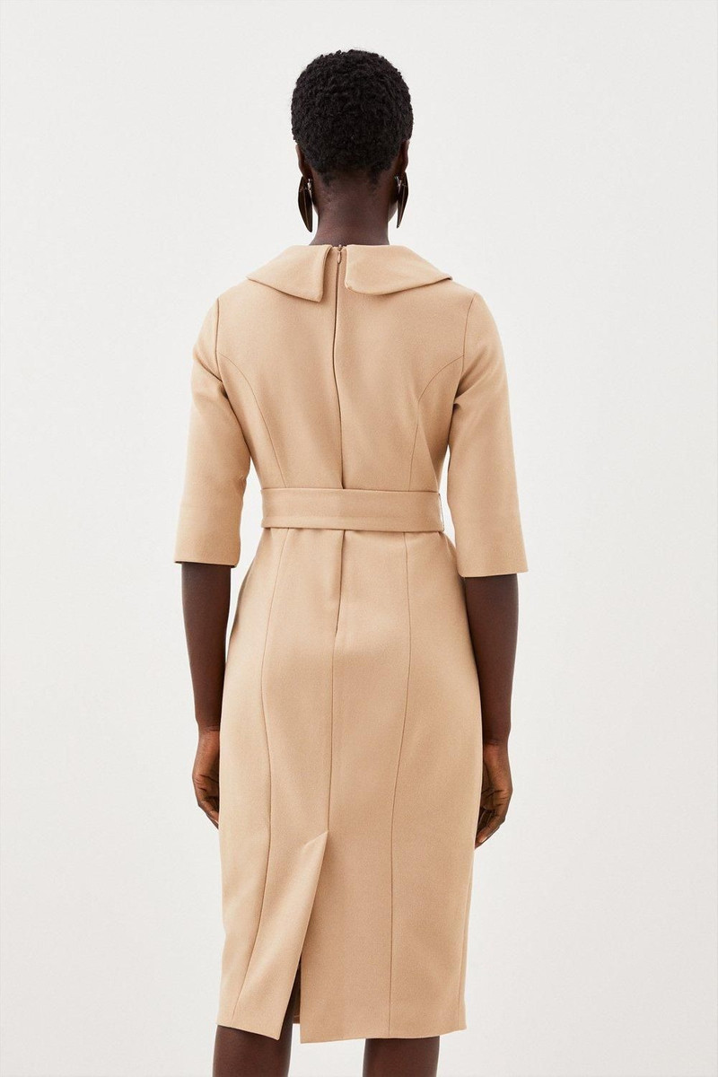 Petite Structured Crepe Roll Neck Belted Tailored Midi Dress 3