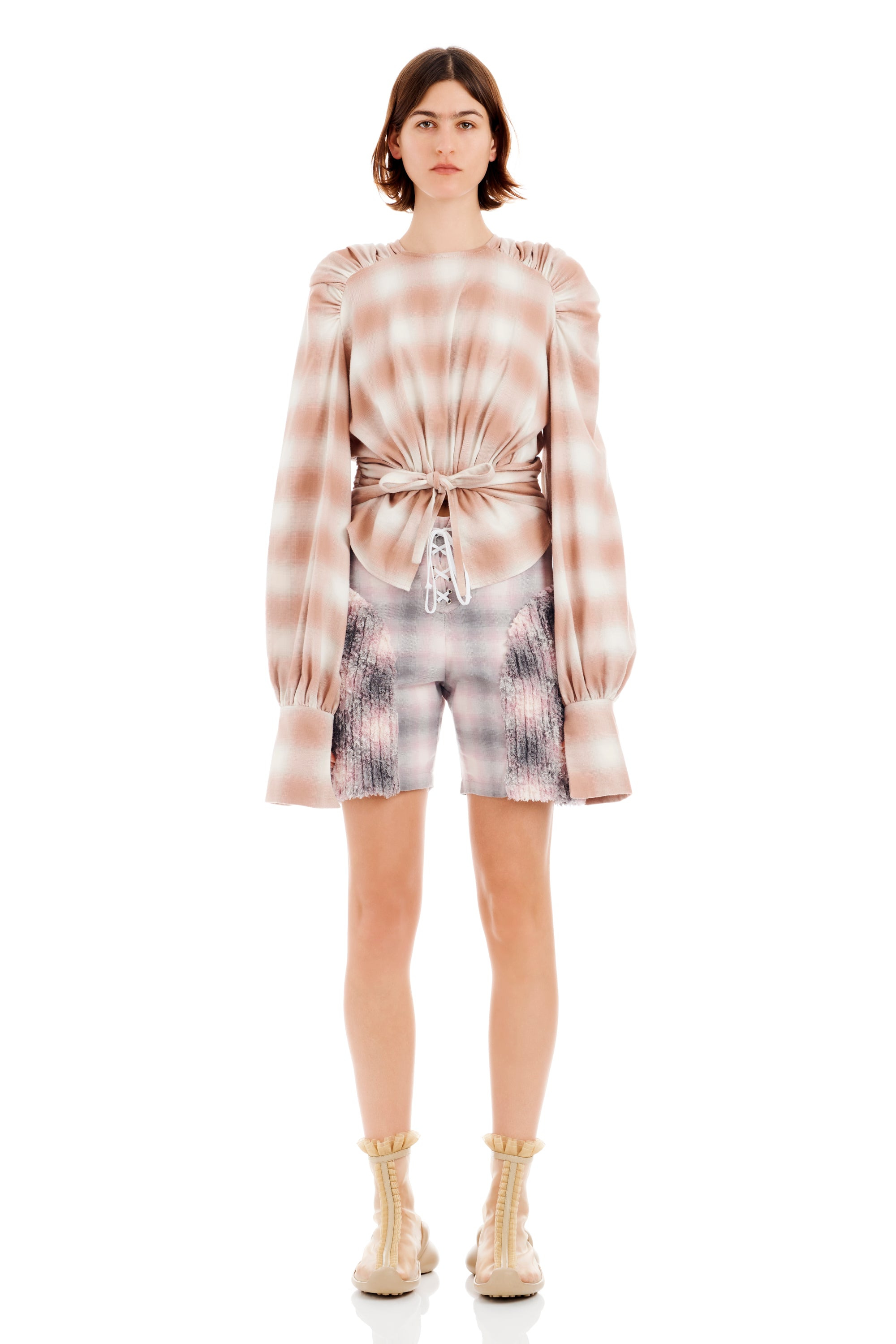 PEACH PLAID IRIS TOP - 2