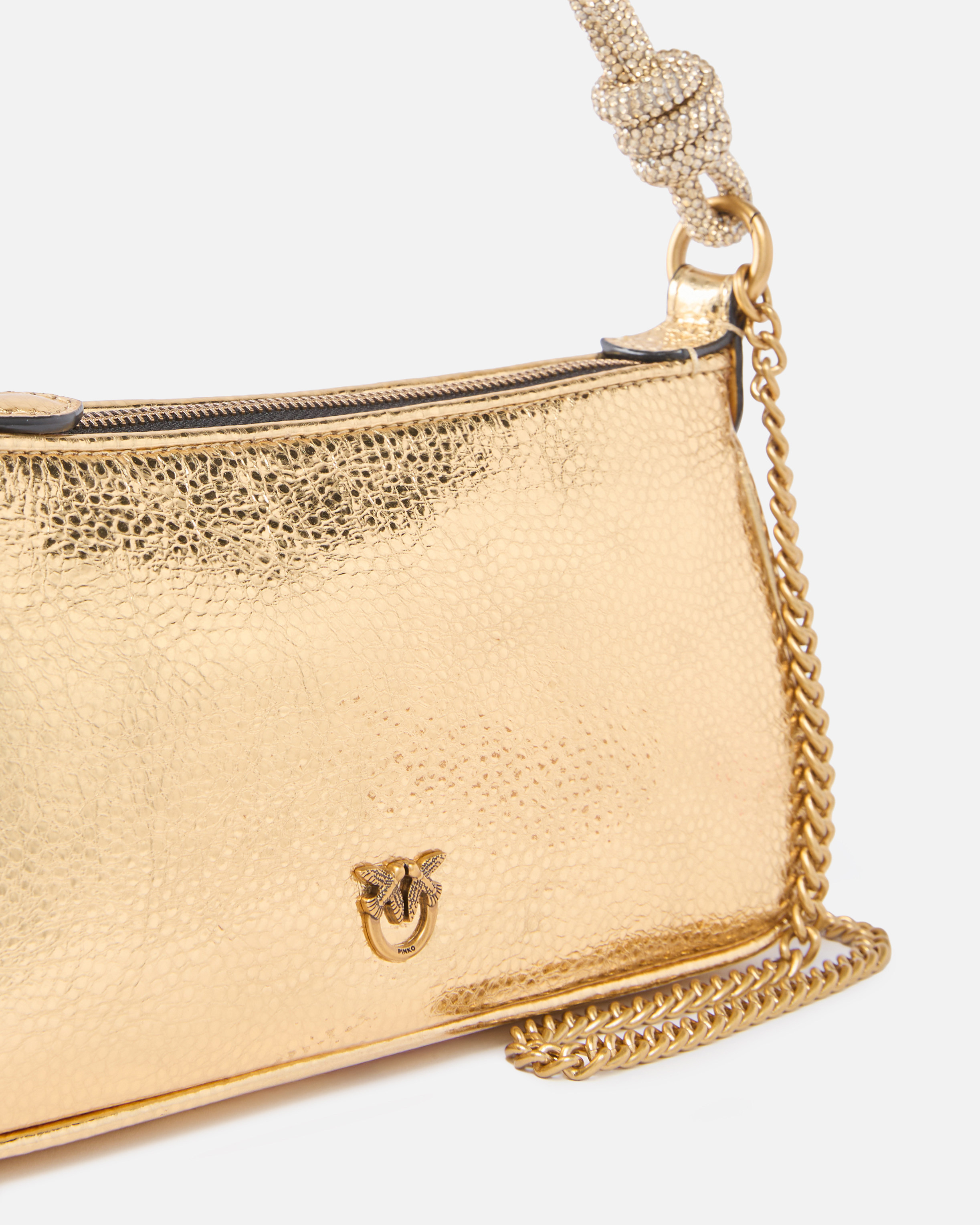 MINI HALF MOON BAGUETTE SMALL HANDBAG IN LAMINATED LEATHER WITH RHINESTONES - 3