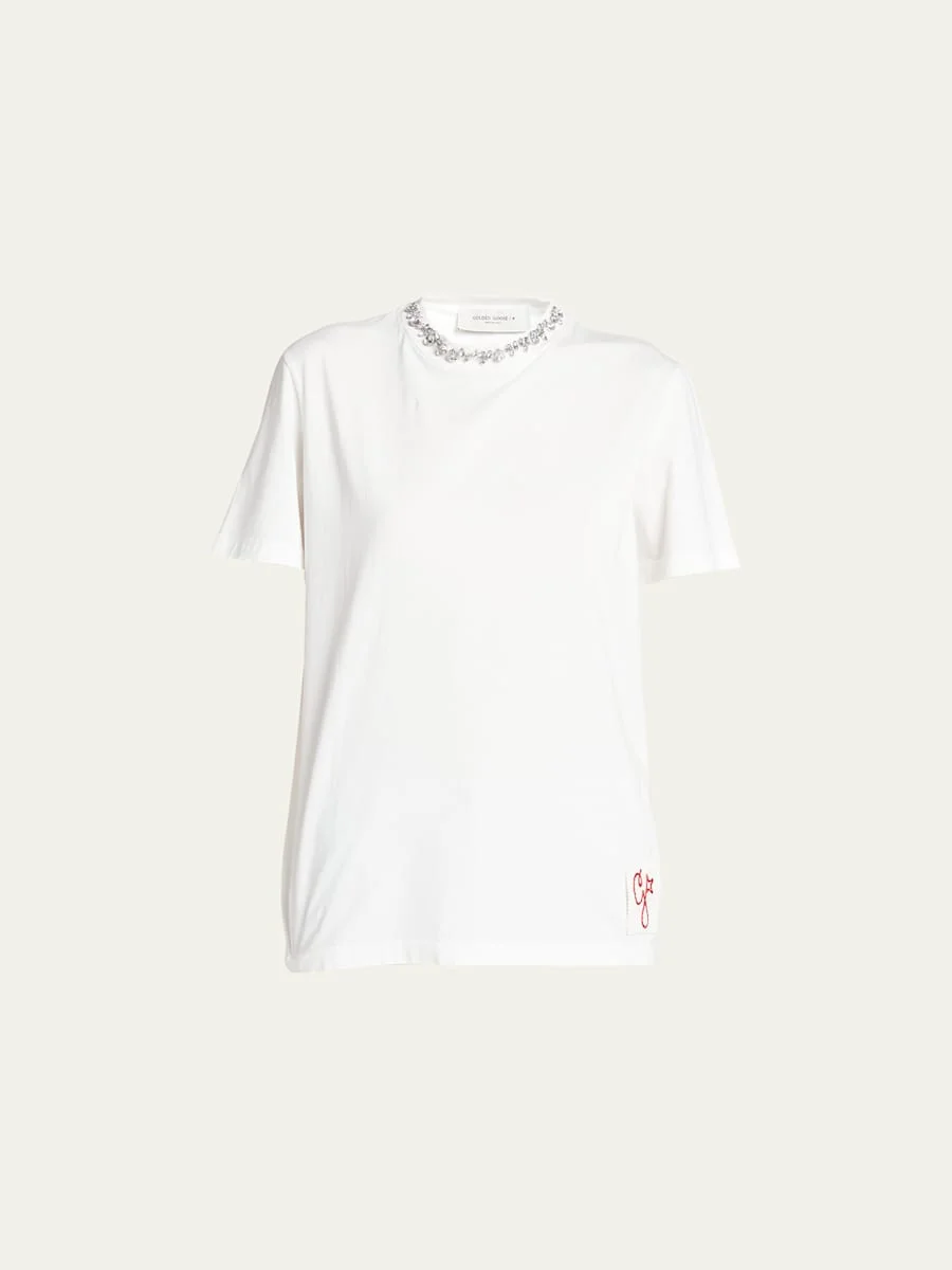 Distressed Short-Sleeve Embellished T-Shirt - 1