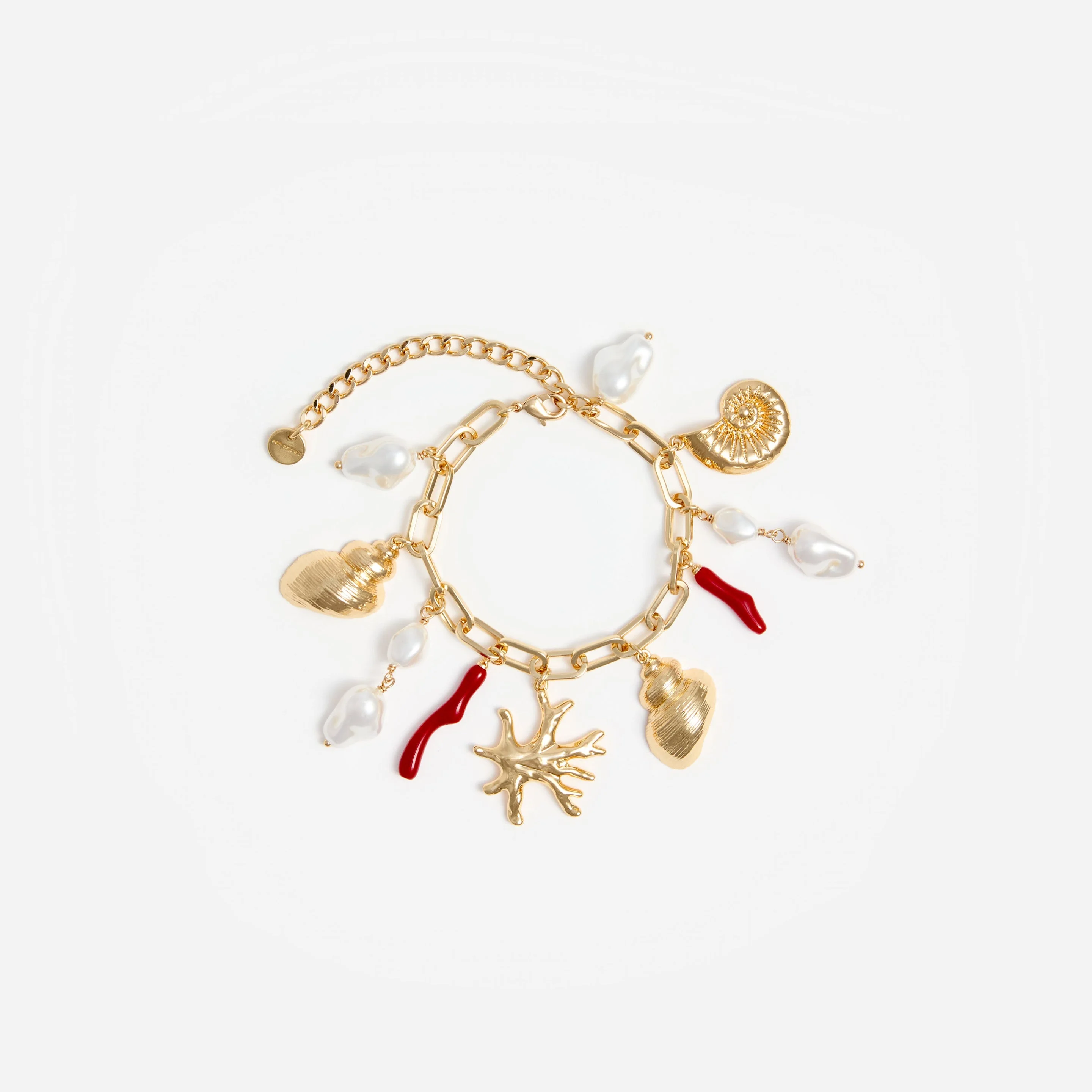 Gold Coral Pearl Charm Bracelet - 1