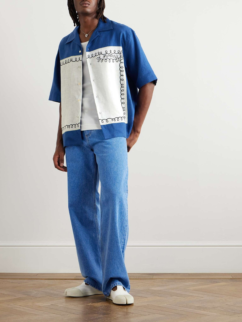 Marni Convertible-Collar Panelled Embroidered Cotton Shirt outlook